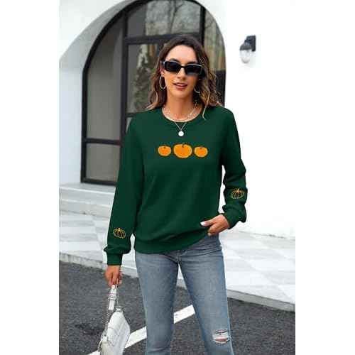 JINTING Pumpkin Sweatshirt for Women Crewneck Fall Sweatshirts Autumn Graphic Tee Shirt Halloween Long Sleeve Top