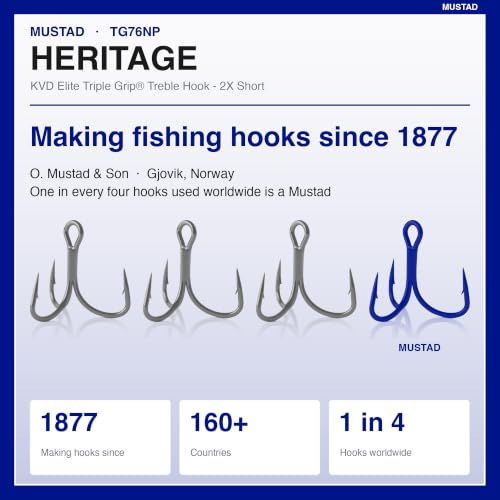 Mustad KVD Elite Treble Hook Size 6 Red 2X Short 1X Strong Pack of 11