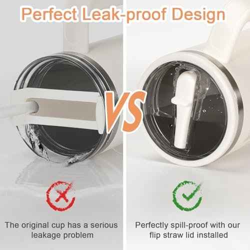 2 Pack 40 oz Flip Straw Leak Proof Lid for Stanley H2.0 Quencher, Stanley Lid Replacement 40 oz for Stanley Cup Accessories ProTour, No Spill Proof Straw Cover for Stanley