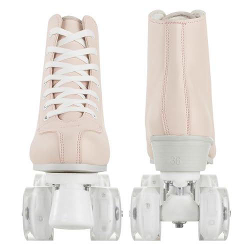 Pink High-Top Four-Wheel Roller Skates for Women, Indoor Outdoor, Size 7.5