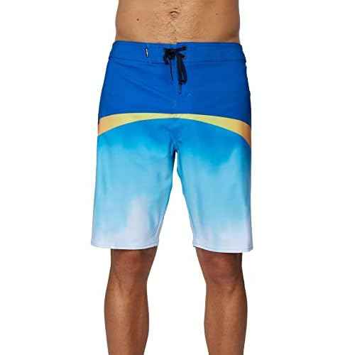 O'NEILL Men's 20 Inch Tropical Print Boardshorts - Quick Dry Swim Trunks for Men with Fabric and Pockets,Blue,31