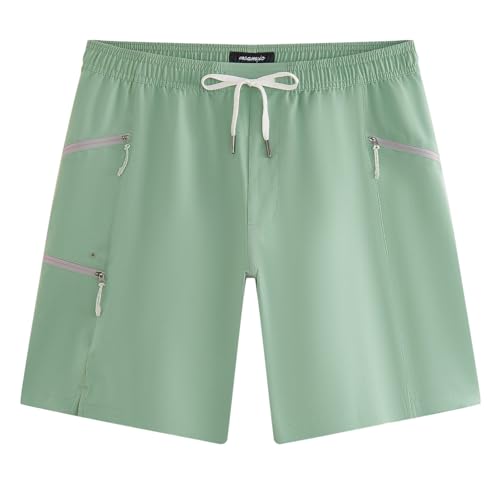 Men's 9 Inch Unlined Swim Trunks with Zipper Pockets - Quick Dry Beach Shorts