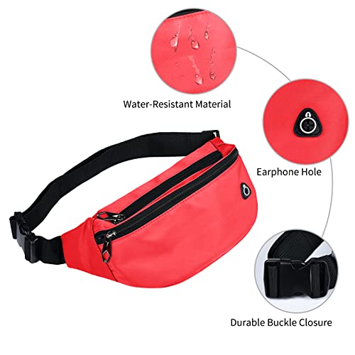 Water-Resistant Unisex Fanny Pack Belt Bag 2 Pack Black and Red