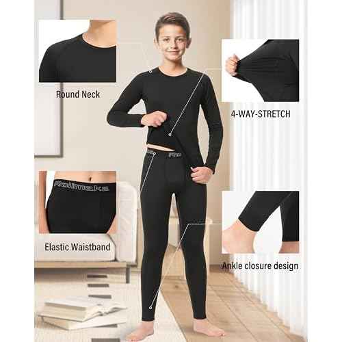 Rolimaka Boys' Thermal Underwear Set Youth kids Fleece Lined Leggings Pants Compression Long Johns Base Layer Top and Bottom