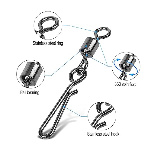 100 Pcs Fishing Swivels with Carabiner, Quick Change Barrel Connectors for Saltwater & Freshwater Fishing