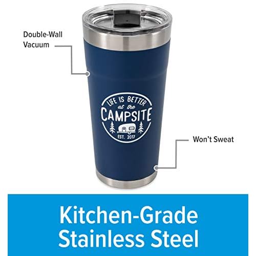 Camco Life is Better at The Campsite Stainless Steel Tumbler - Features Double Wall Vacuum Insulation for Heat/Ice Retention & Unique Life is Better At the Campsite Design - Holds 20 oz. (53323)