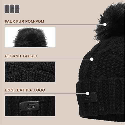 UGG Women's Cable Beanie with Pom, Black