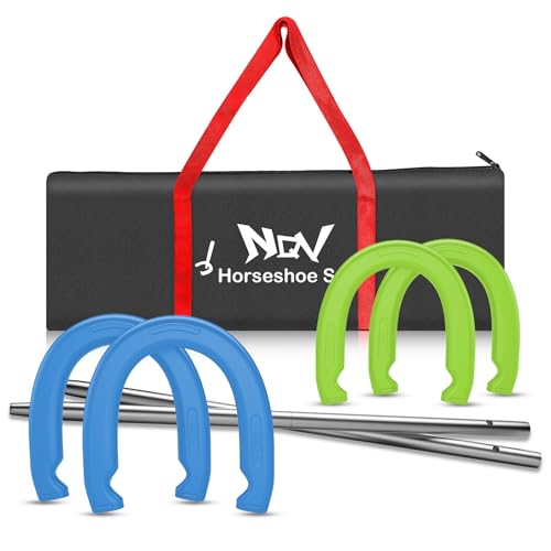 Professional Horseshoe Game Set with Steel Shoes & Stakes - Green & Blue Variation