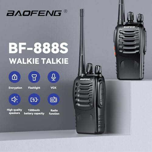 BAOFENG BF-888S Walkie Talkies for Adults Rechargeable Long Range 16 Channel Professional Walky Talky and Security Headphones Flashlight Li-ion Battery and Charger (10 Pack)