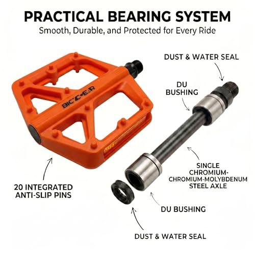 Bike Pedals Flat Bright Orange - 4.1 Inch Wide Lightweight Bicycle Platform