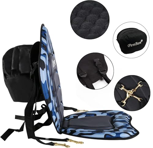 Blue Kayak Seat Cushion with Storage Bag - Deluxe Padded Water Sport Seat