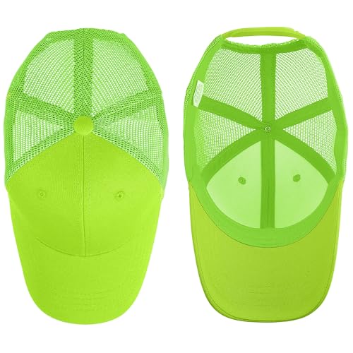 Falari Neon Green Trucker Hat Baseball Cap 6 Panel Adjustable One Size