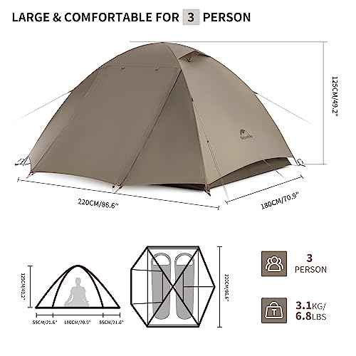 Naturehike Cloud River 2 Person 3 Person Backpacking Tent, Waterproof 2 Person 3 Person Tents for Camping, Double Layer Camping Tent