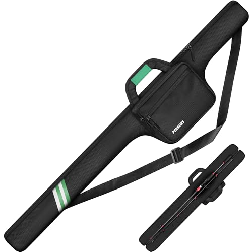 Fishing Rod Case 52inch with Tackle Pockets - Green, Adjustable 46-52" for 1-2 Reels