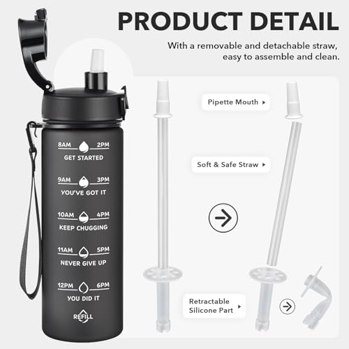 Enerbone 24oz Water Bottle - Black Chocolate Leakproof Toxin-Free Sports Hydration with Straw