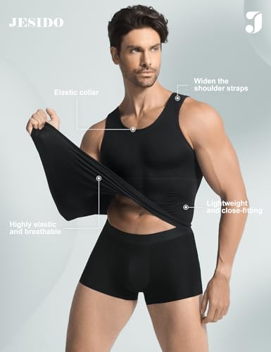 X-Large Compression Shirt Men Body Shaper Vest Workout Tank Top - Black & White