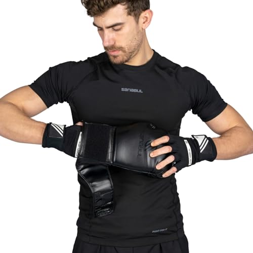 Sanabul Gel Boxing Hand Wraps for Men & Women Large-X-Large Black/White - Muay Thai MMA Kickboxing Wrist Protection