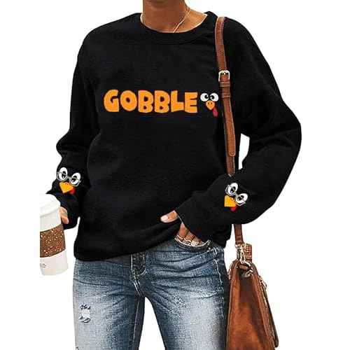 Women¡¯s Thanksgiving Sweatshirt Gobble Gobble Turkey Graphic Pullover Casual Fall Autumn Gobble Theme Top