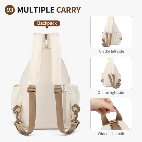 Beige Crossbody Sling Bag with Water Bottle Holder - 8.3 Inch