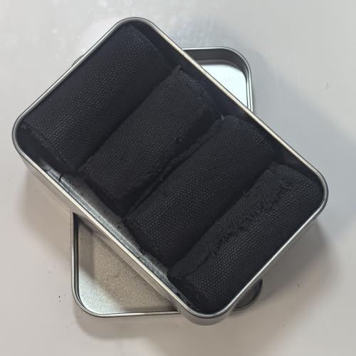 Char Cloth Fire Starter Kit for Camping Hiking Bushcraft - 4 Rolls in Tin