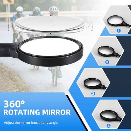 ROCKBROS Bike Mirror Handlebar Mount 360¡ÆRotatable Adjustable Bicycle Rear View Mirror HD Wide Angle Clear Acrylic Convex Safe Bike Mirror for Mountain Road Bike Electric Motorcycle