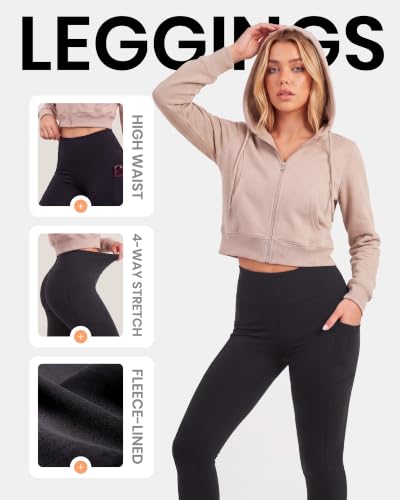 High Waisted Leggings for Women with Pockets - 26 Inch Fleece Lined Black