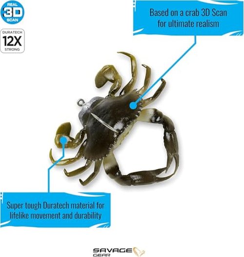 Savage Gear TPE 3D Crab Fishing Bait, 1 oz, Blue Crab, Durable TPE Composition, Fast Sinking, Lifelike Bouncing Action