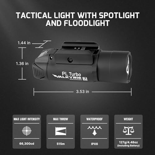 OLIGHT PL Turbo Weaponlight, 800-Lumen 515 Meters Long-Range Tactical Flashlight, 66,300 High Candela Compact Rail-Mounted Light with Strobe Function and Rail Locating Keys, Fits Picatinny and GL Rail