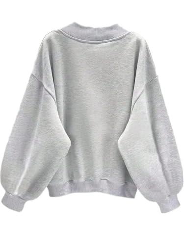 Women’s Grey Large Avanova Graphic V Neck Sweatshirt with Drop Shoulder Long Sleeves