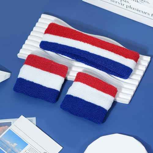 Ronglry 3pcs Sweatbands Set Sports Wristband and Headband Colorful Sweatbands for Women Men Striped Sweat Band LGBTQ Pride Rainbow Headband Wristband Set Includes 1 Sports Headband and 2 Wristband