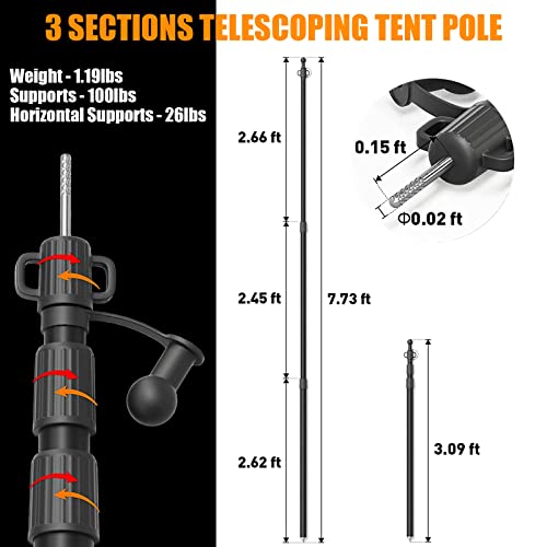 Wildroad 7.7 Ft Telescoping Aluminum Tarp Poles with Non-Slip Cone Bottom - Set of 2