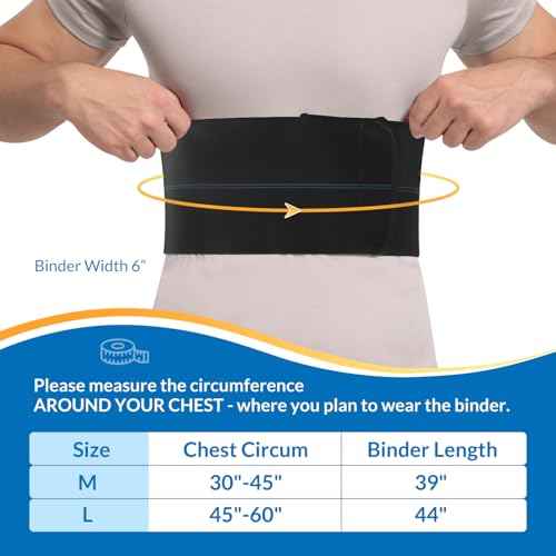 Broken Rib Brace for Men - Compression Chest Binder for Cracked Ribs Support & Chest Pain Relief - Rib Belt for Bruised Rib Cage (Black, Fits 30¡±-45¡±)