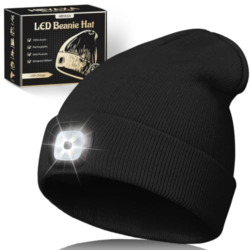 Unisex LED Beanie Hat with Light Rechargeable Warm Knitted Cap - Black