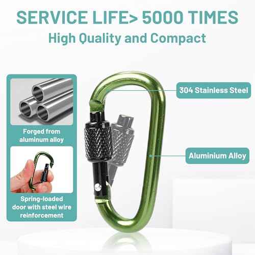Multi-Pack Aluminum Carabiner Clips, 2" Ultra-Light Spring & Locking for Key,Hiking, Outdoor Activities