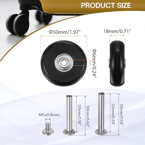 Luggage Suitcase Replacement Wheels 50mm Rubber Casters with Bearings Kit
