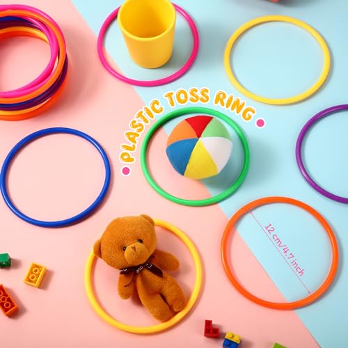 4.7 Inch Plastic Ring Toss Rings Set - 48 Colorful Carnival Game Rings