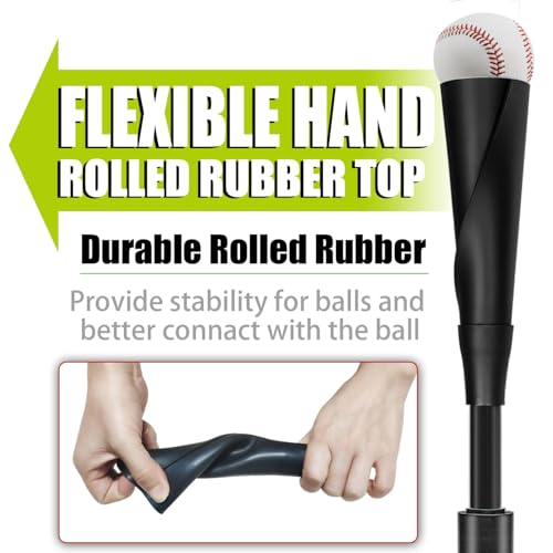 Batting Tee for Baseball and Softball - Heavy Base, Adjustable 25-47 Inches, Hand-Rolled Top - Blue, Height 25-37 Inches