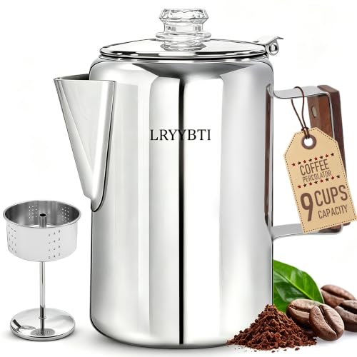 9 Cup Stainless Steel Coffee Percolator - Camping & Stovetop Brew