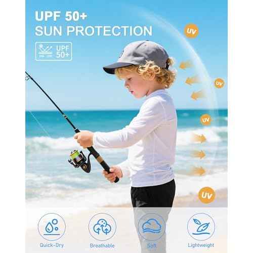 Runhit UPF 50+ Boys Swim Shirt Long Sleeve, Rash Guard for Boys, Youth Kids UV Sun Protection Shirt for Beach Surf Hiking
