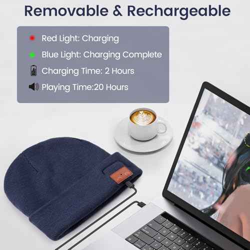 RANCOVY Bluetooth Beanie with Light, Musical Knit Hat with Wireless Headphone, LED Beanie with Bluetooth for Men Women