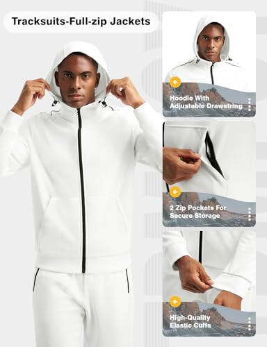 Men's Fleece Lined Hooded Tracksuit Set - Small White Winter Thermal Jogging Sweats