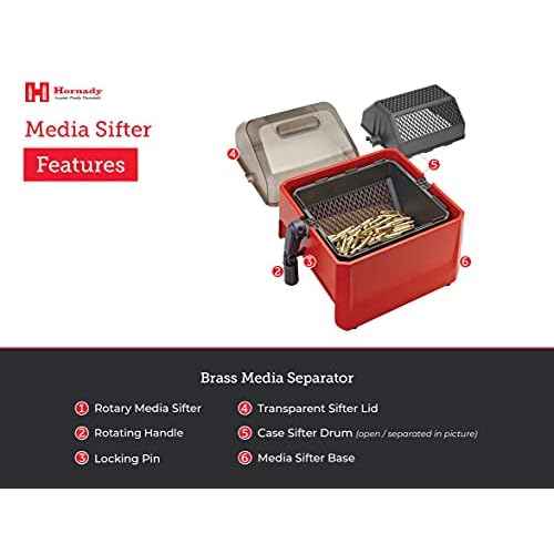 Hornady Rotary Media Sifter 050207 - Easily Separate Corn Corb or Steel Pin Tumbling Media from Cartridge Cases - Media Separator with Rotating Handle, Clear Lid, Sifter Drum Halves, & Locking Pin