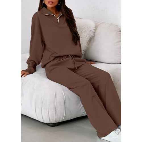 PRETTYGARDEN Womens Casual Two Piece Sets Fall 2025 Outfits Quarter Zip Sweatshirts Straight Leg Pants Sweatsuits Tracksuit