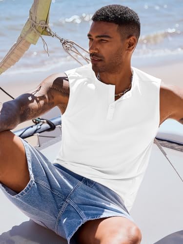 Men's Sleeveless Muscle Tank Top - Workout Gym Casual Summer Beach Shirt XL White