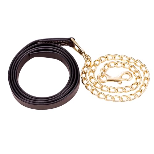 Leather Horse Lead Shank with Brass Chain - 65" Chocolate Brown, One Size