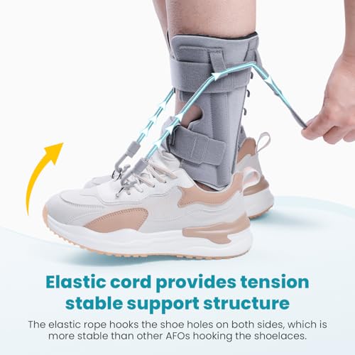 AFO Foot Drop Brace Split, Adjustable Ankle Support for Walking, Gray, Medium/Large