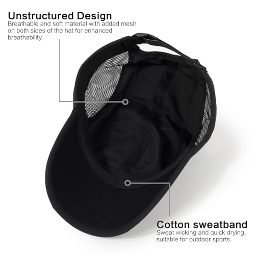 Quick Dry Baseball Cap Unstructured Water Resistant Golf Hat - Black