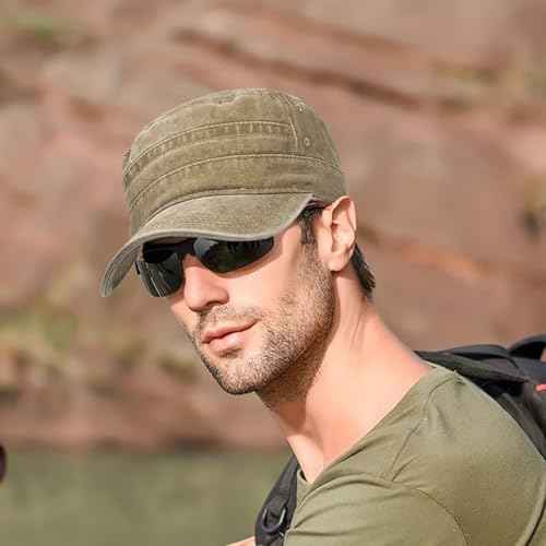 Unisex Cadet Army Caps Cotton Flat Top Cap Washed Military Hat Baseball Cap