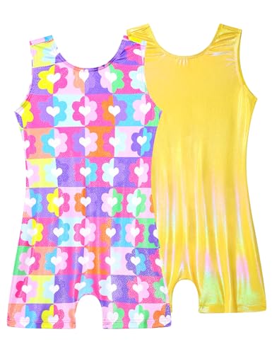 Girls Gymnastics Leotard Set 2 Pack Sparkly Sleeveless Biketards - 1-2T Gold Pink