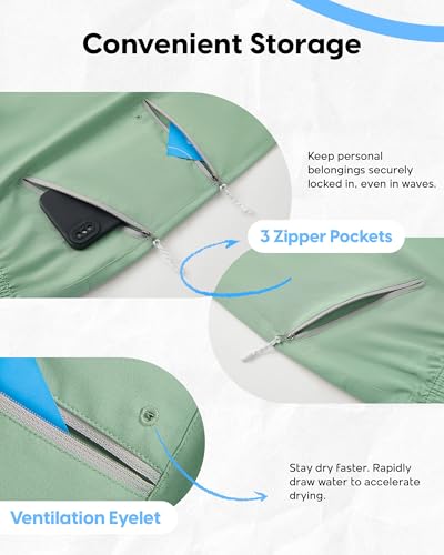 Men's 9 Inch Unlined Swim Trunks with Zipper Pockets - Quick Dry Beach Shorts